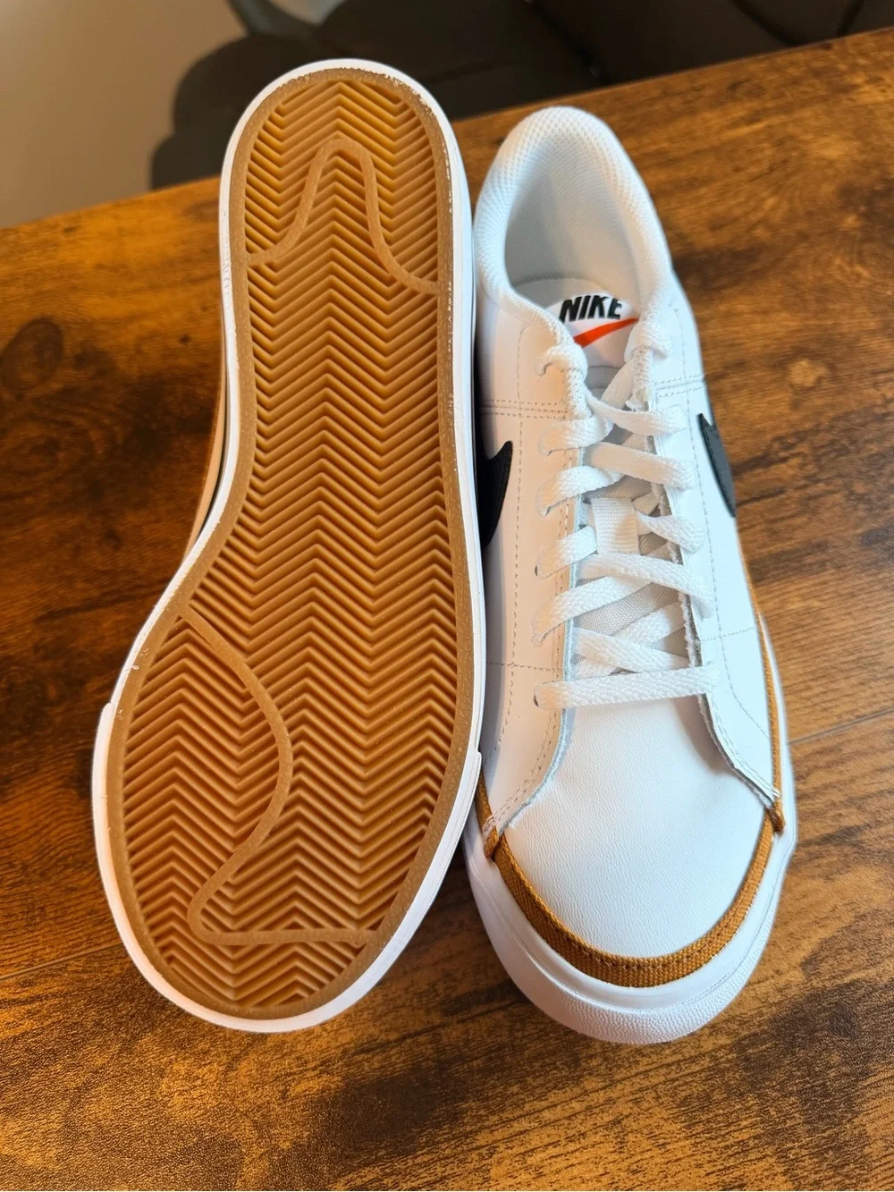 Nike White Court Vision Sneakers with Black Swoosh 5Y/6.5W NO BOX